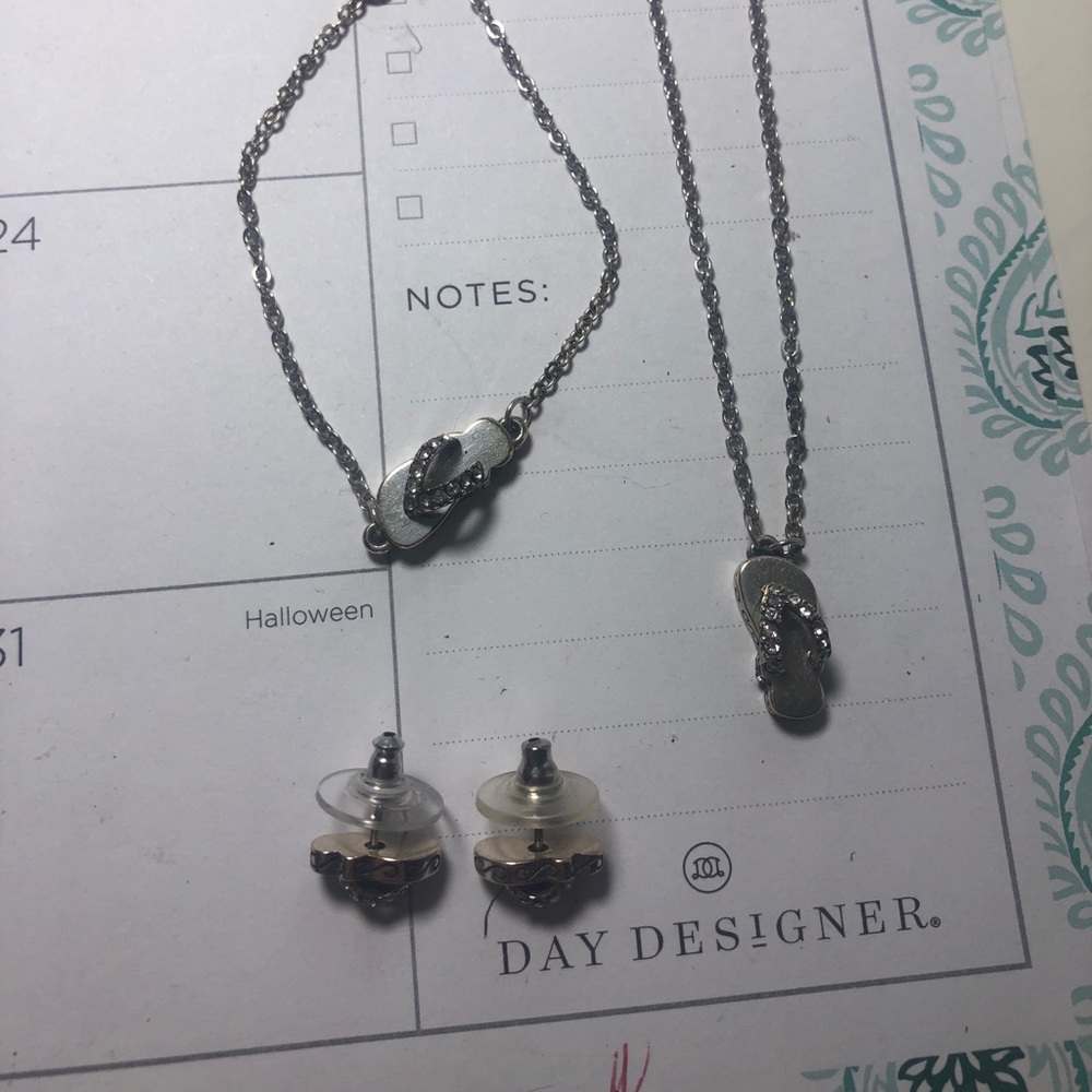 Flip flop diamond set-necklace, bracelet, earrings